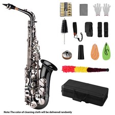 Brass Alto Saxophone Black Nickel-Plated Eb E-flat Sax with Carry Case Kit B7P8