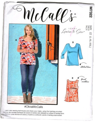 McCall's M7322 Misses L - XXL Learn to Sew Easy Tops Uncut Sewing Pattern