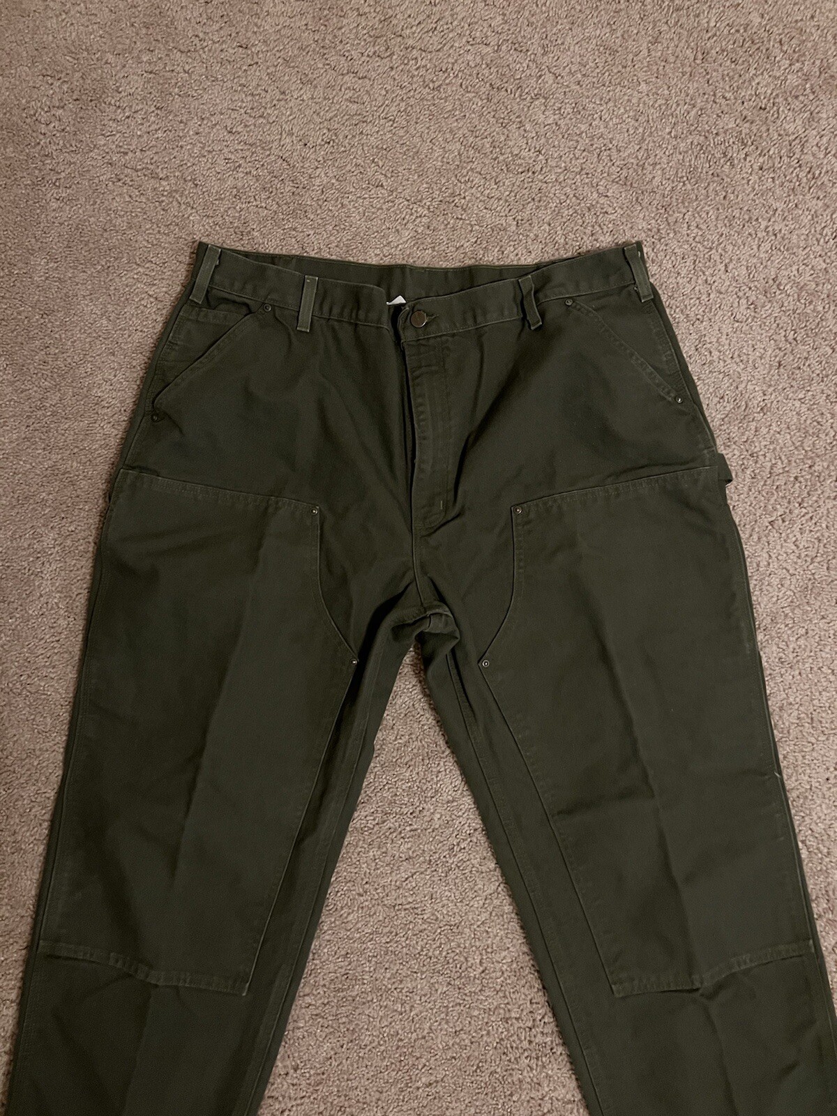 Vintage Carhartt MOS Green Duck Double Knee Work Dungaree Pants B136 42x30 thumbnail 2