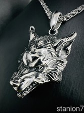 Wolf Kopf Anhänger Edelstahl Kette Wikinger Jäger Herren Schmuck Biker 301B