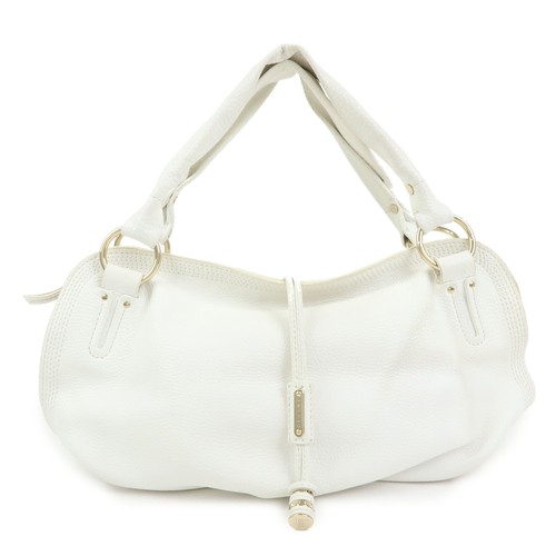 Celine Bittersweet Leather Shoulder Bag Hand Bag Hobo Bag White Auth Used F/S