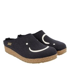 HAFLINGER SMILE MITTELBLAU SLIPPER CLOGS BLUE WOOL