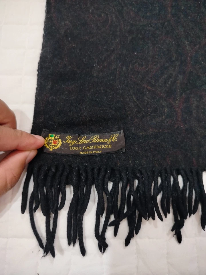 Loro Piana Bufanda Estola Envoltura Cachemira 100% Hecho en Italia Negro con Motivo Foto 4 de 4