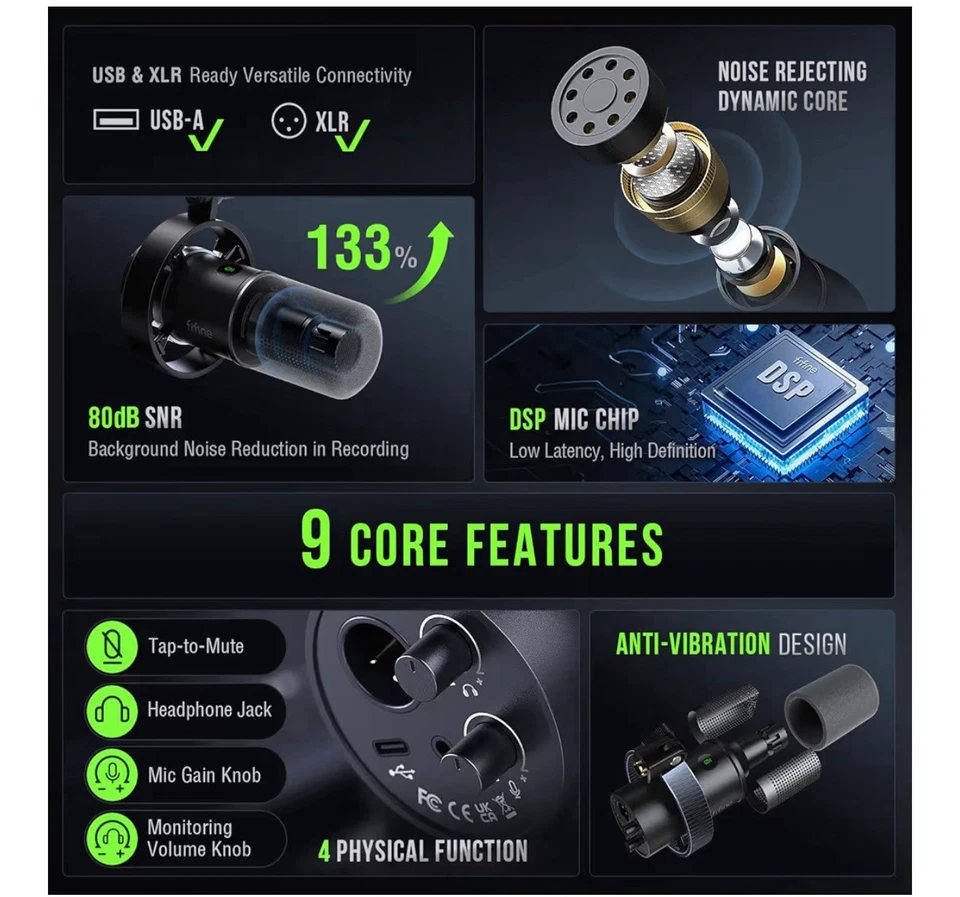 Podcast Microphone Kit, USB/XLR Dynamic Microphone with Boom Arm - Image 3 of 4