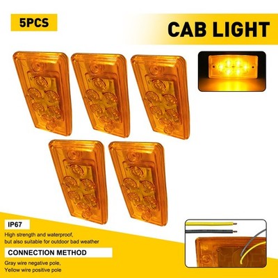 5X Amber LED Cab Roof Clearance Light For Freightliner Volvo Truck Trailer 12V J