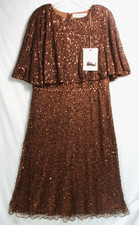 -NWT Mac Duggal Copper Sequin Cape Sleeve Cocktail Dress Size 14