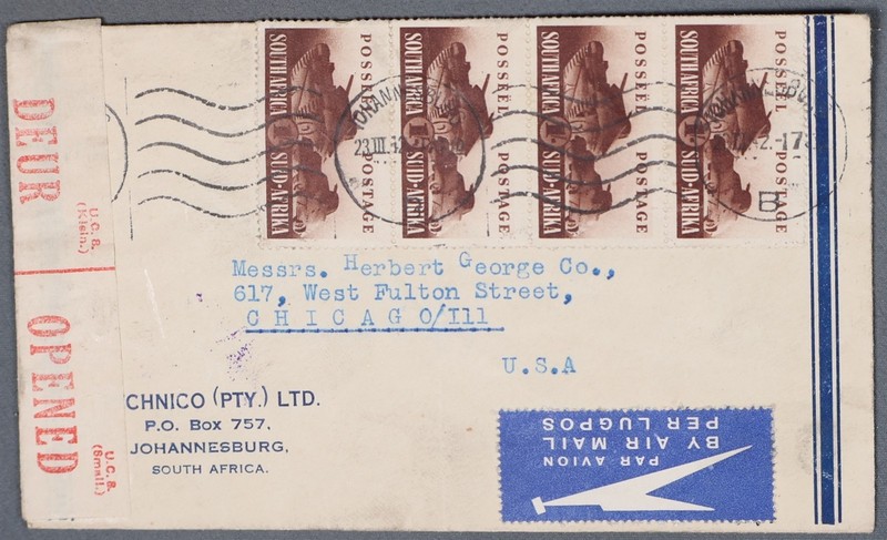 MayfairStamps South Africa 1940s Johannesburg Censored to Chicago IL Air Mail Co