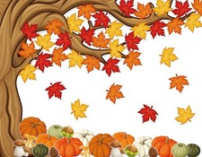 4Ft Big Tree Bulletin Board Set Fall Autumn Decoration Maple Leaves Pumpkins