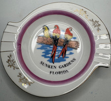 Posacenere vintage Sunken Gardens Florida pappagallo souvenir bordo oro ceramica