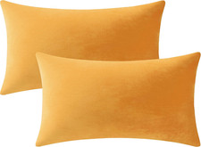 Lumbar Pillow Covers 12x20 Mustard Yellow: Pack of 2 Cozy Soft Velvet Rectangula