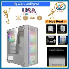 White ATX Mid Tower Gaming PC Case with 4 ARGB Fans, Tempered Glass