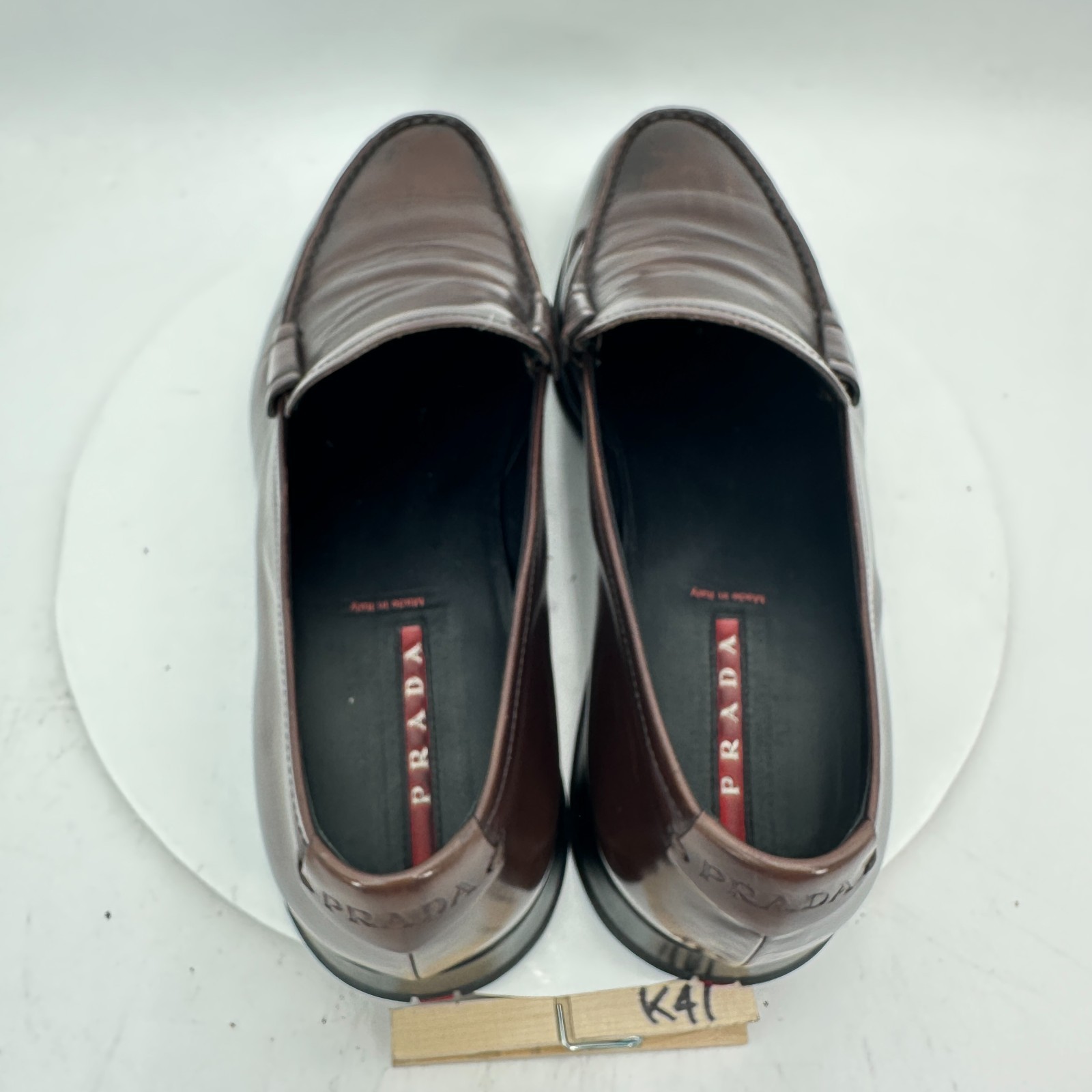 Prada Men Size 10.5 D Dark Brown Leather Slip On Penny Loafer Dress Shoes thumbnail 10