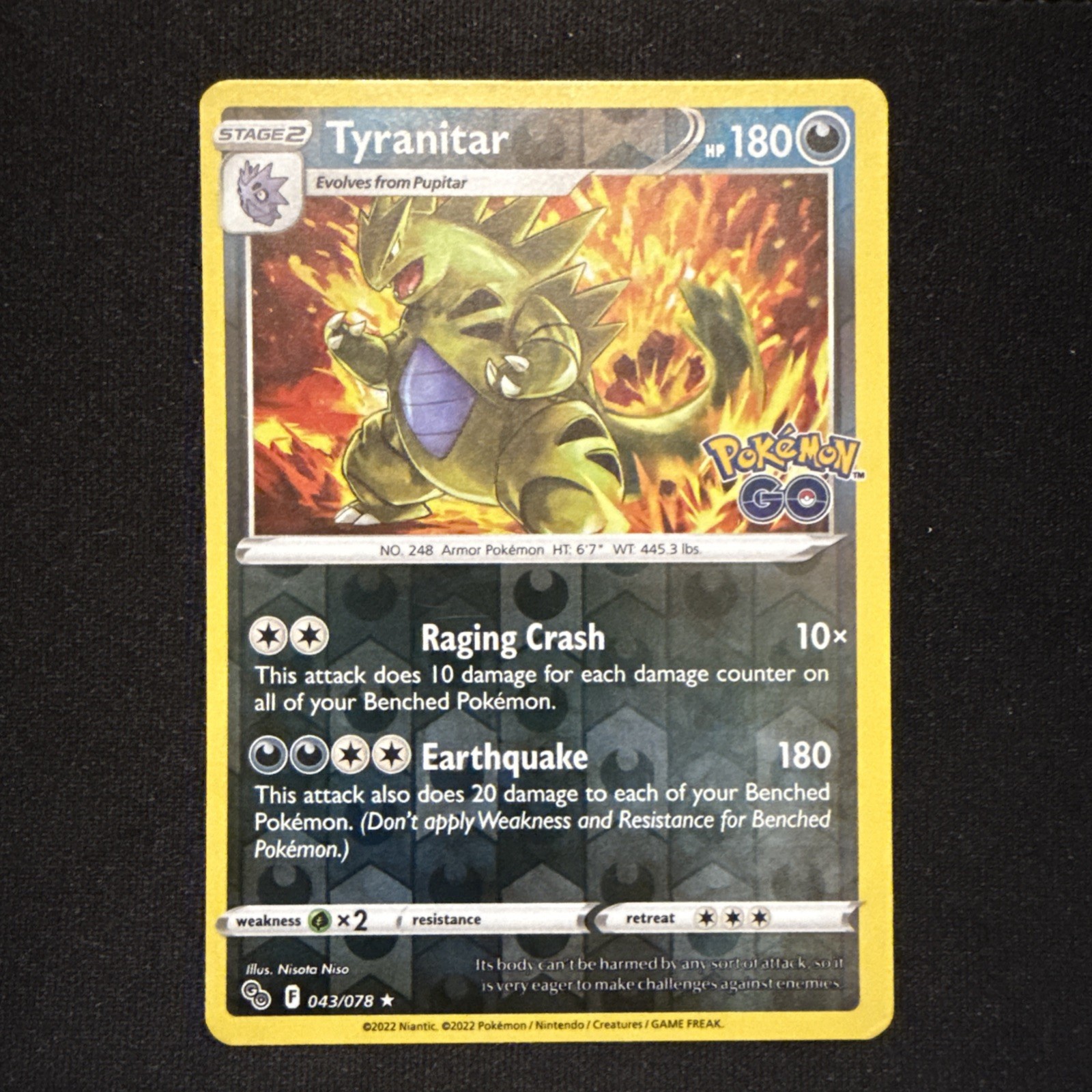 Pokemon TCG Card - Tyranitar 43/78 Holo Rare | 2022 Pokemon Go | MP