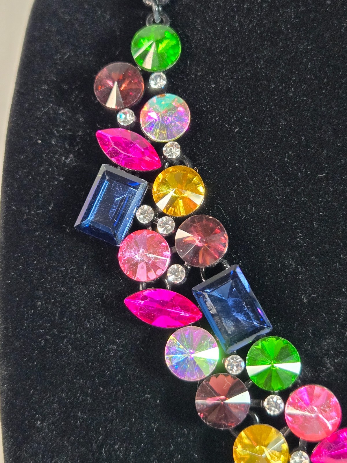Multicolor Rhinestone Statement Bib Necklace Gunm… - image 3