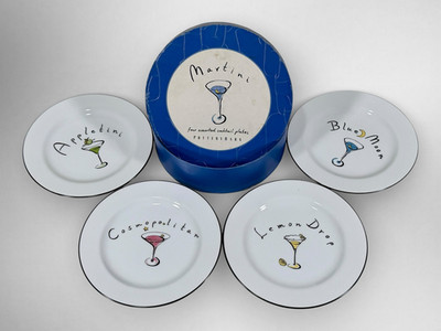 Pottery Barn Martini Cocktail Plates w/ Original Box Giftable Barware Set of 4
