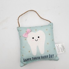 Tooth Fairy Hanging Door Pillow w/ Pocket Blue Pink Bow Star Print Keepsake
