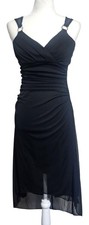 Whimsygoth Trixxi Black Sleeveless Ruched Dress With Rhinestone Ring Strap Detai
