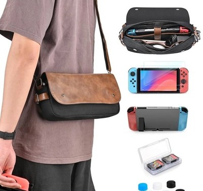 Switch Case for Nintendo Switch, 14-in-1 Accessories Kit Two Toned PU Leather