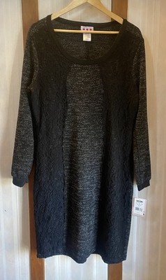 NWT Three Pink Hearts Stretch Lightweight Sweater Dress Women s 1X Black  $58