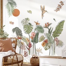 Boho Tropical Leaves Flower Wall Decals Bohemian Floral Plants Sun Wall Stick...