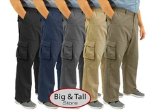 ROCXL Big & Tall Men's Cargo Pants Expandable Waist 100% Cotton Sizes 44 - 68