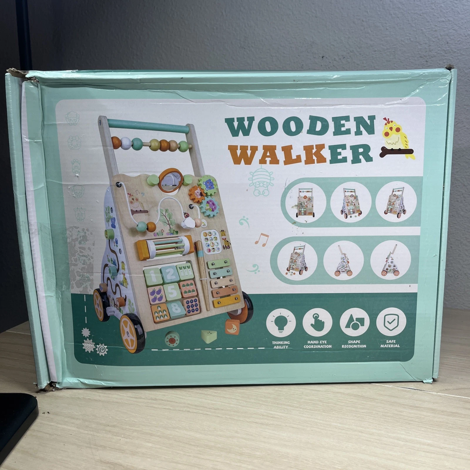 Wooden Walker Baby Activity Push Walker Walking Aid Toy, Multicolor