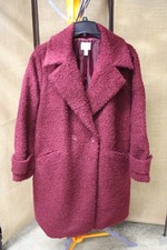 EUC Women's NINE WEST Teddy Bear Boucle Double Breast Maroon Long Dress Coat XXL