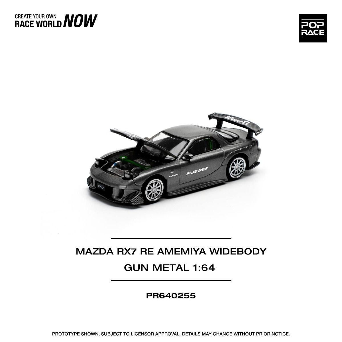 POPRACE PR64-255 Mazda RX-7 RE-AMEMIYA WIDEBODY GUN METAL 1/64 NEW