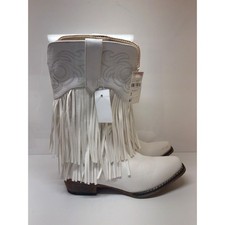 Roper Girls White Faux Leather Fringe Snip Toe Cowboy Boots size 2 1815663018