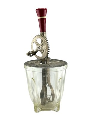 Antique Ekco & Glasbake Hand Crack Mixer Egg Beater Wood Handle
