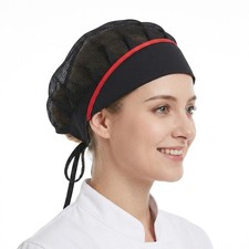 Mesh Chef Cap for Women Men, Elastic Black Chef Hat for Foodservice Adjustabl...