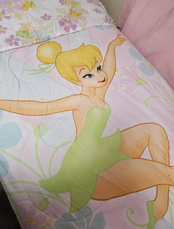 Conjunto de cama de solteiro vintage Y2K Disney Tinker Bell fronha lençol ajustado - Imagem 3 de 4