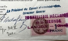 TIMBRE FISCAL QUITTANCE LOYER 1945 TYPE DA-II LANGON TAXE DOCUMENT 1 FRANC COTE