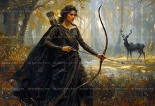 ARTEMIS ART PRINT, Greek Goddess Warrior Archer Decor, Pagan Poster Forest F775