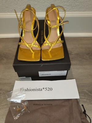 Bottega Veneta GOLD Stretch Square Toe Sandals Shoes Eur 34 US 4