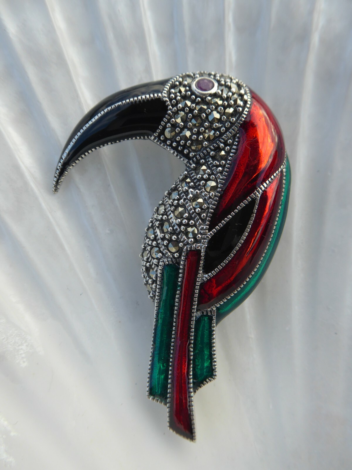 FINE SOLID SILVER ENAMEL ART DECO DESIGNED TOUCAN… - image 2