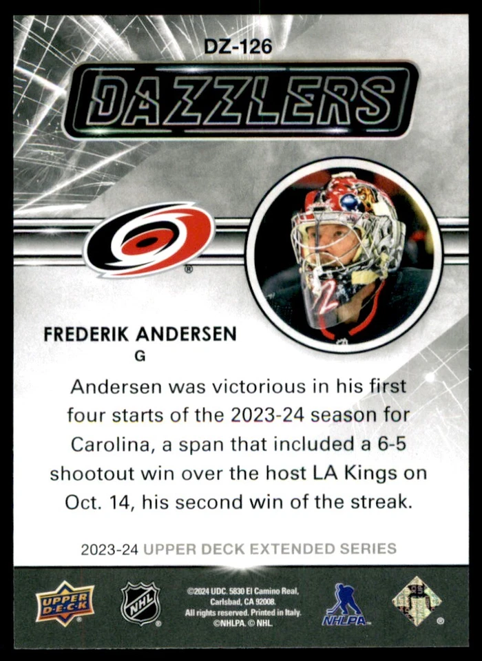 2023-24 Upper Deck Extended Series Dazzlers Green Frederik Andersen #DZ126 - Image 2 of 2