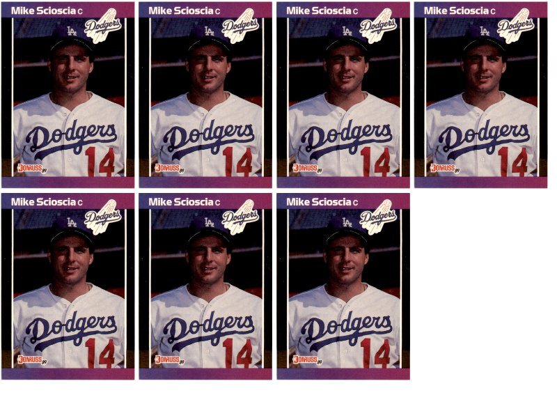 (7) 1989 Donruss #77 Mike Scioscia Los Angeles Dodgers Card Lot