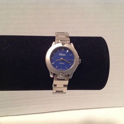 Eikon Quartz Silver Tone Blue Face Clasp Watch Needs Battery