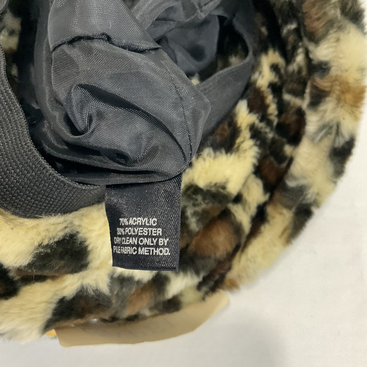 Glam leopard print real pelt hat, hand made in NYC Leopard Print Extra Wide-oversized Wire Brim Fuzzy Bucket  main image 2