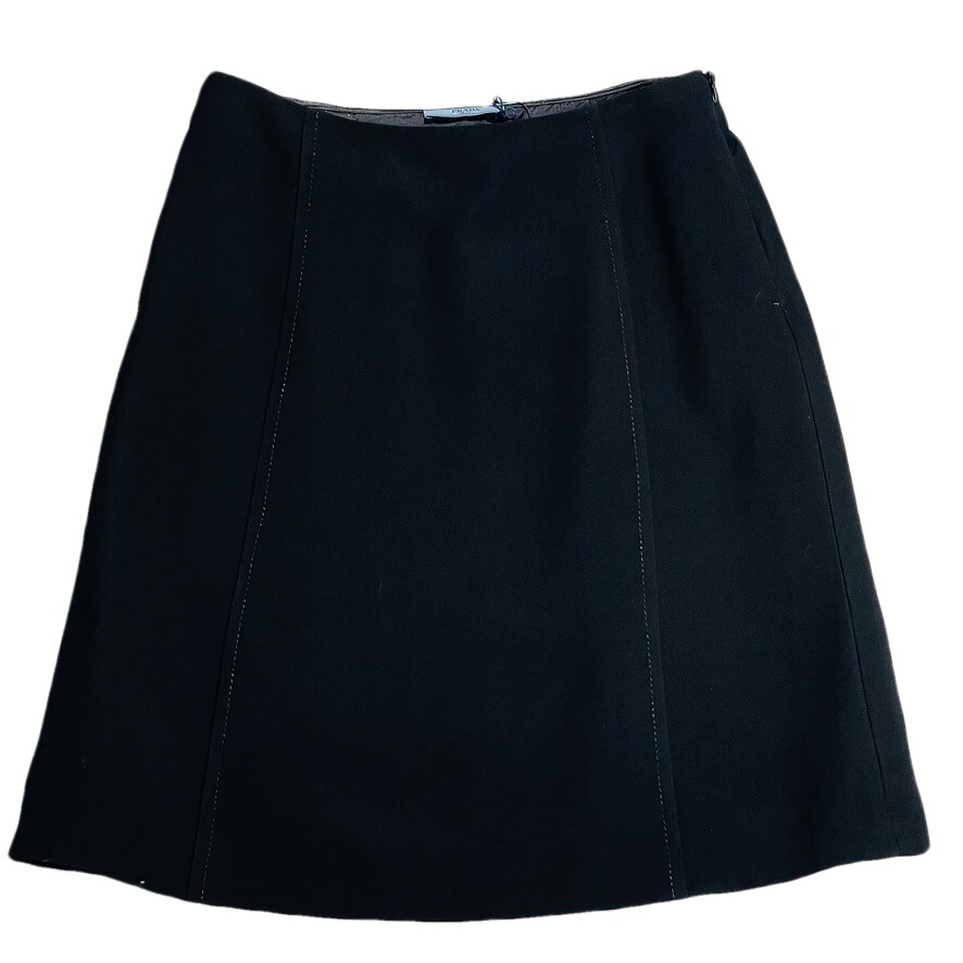 PRADA Solid A-Line Panel Knee Length Wool Black W… - image 2