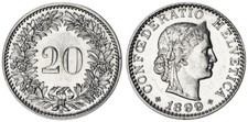 Switzerland 20 Rappen 1899 Almost Uncirculated 124537