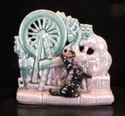 Vtg McCoy Planter Cat Taunting Black Scottie Dog on Spinning Wheel Art Pottery