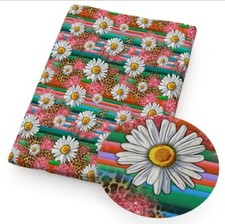 Floral Flowers FAUX LEATHER SHEET 8 X 12" 1245326 White Daisy LITCHI TEXTURE