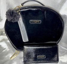 Lancome Paris Large Black Cosmetic Makeup Travel Bag TRAIN CASE W Wallet, NOS 