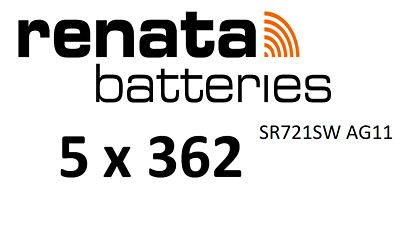 5x RENATA 362 Uhren-Batterie Knopfzelle SR721SW AG11 Silberoxid im Blister