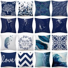 PILLOW COVER Blue White Home Decor Double-Sided Decorative Cushion Case 18x18"