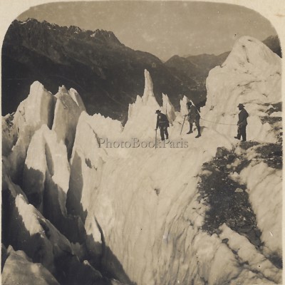 Chamonix Gletscher Des Bossons Durchgang Schwer Stereo Stereoview Vintage Ca