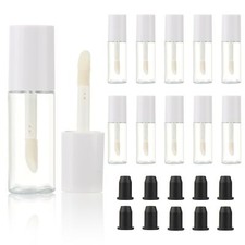 10pcs 3ml empty lip gloss tubes with wand 0.1OZ Round mini White lipgloss tub...