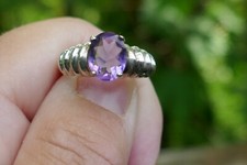 Vintage Modernist NV Sterling Silver  Amethyst Ring - Size 6 / 3.6 Grams